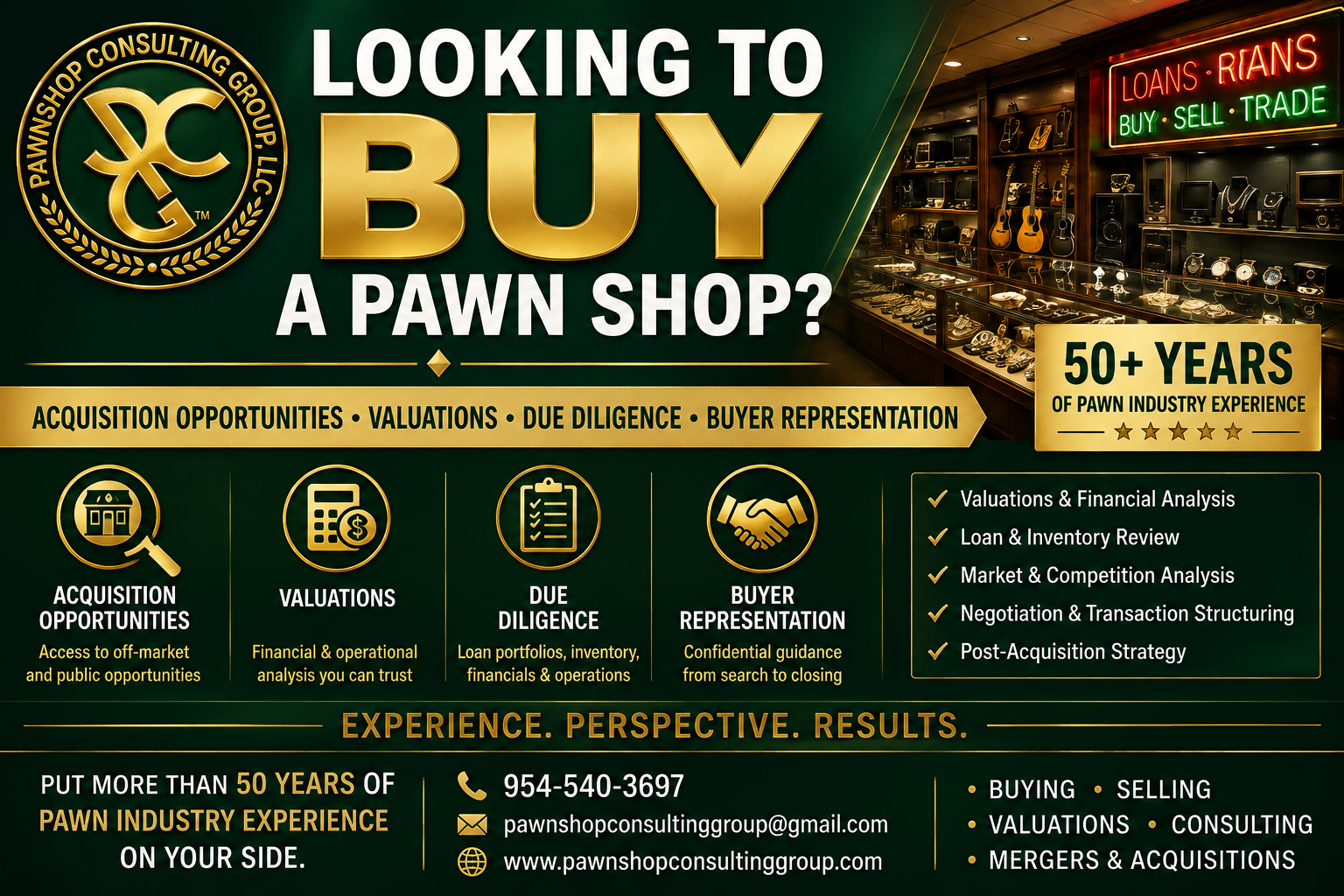 Looking to buy a pawn shop – PCG acquisition opportunities, valuations and buyer representation