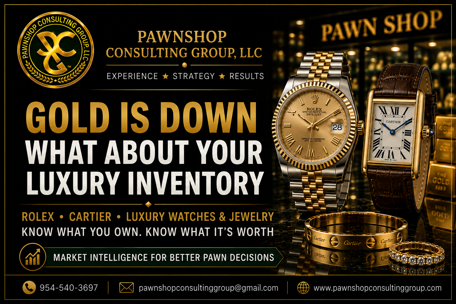 Luxury watch values and gold prices for pawnshops from Pawnshop Consulting Group