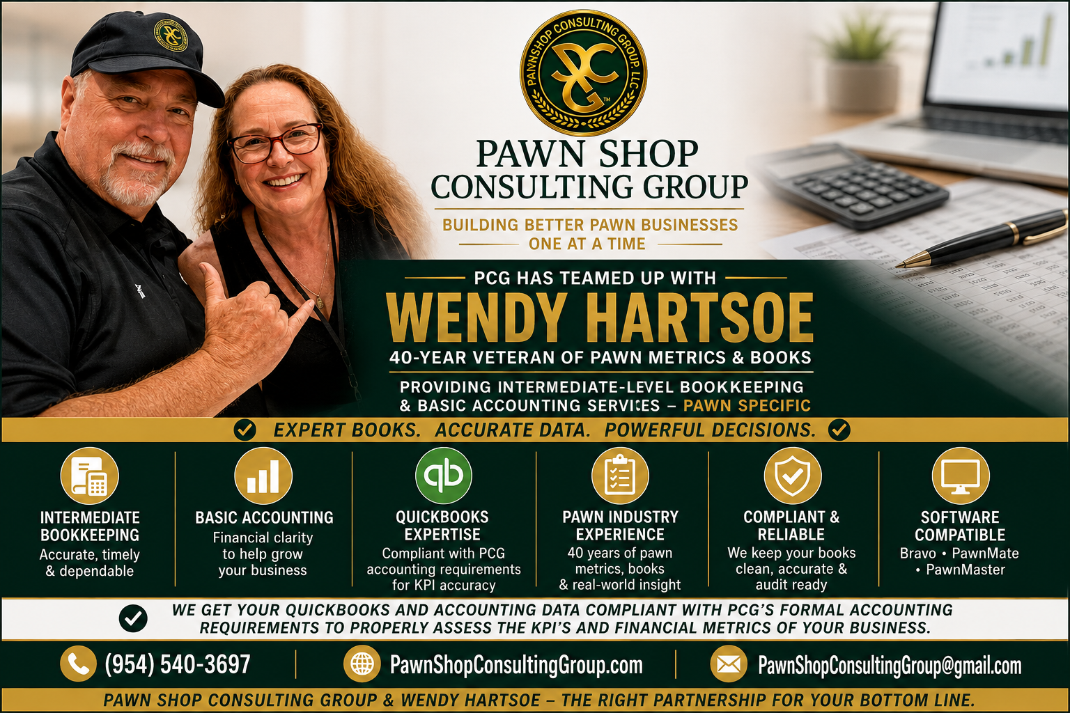 Pawnshop bookkeeping and accounting services from PCG and Wendy Hartsoe