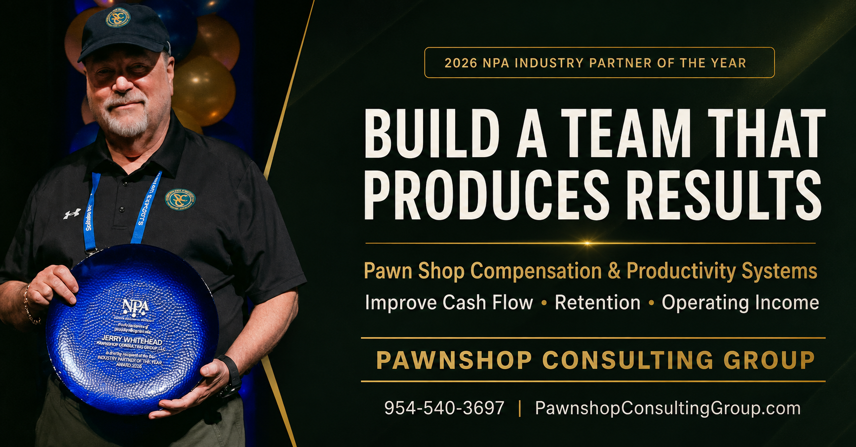 Jerry Whitehead promoting PCG pawn shop compensation and productivity systems